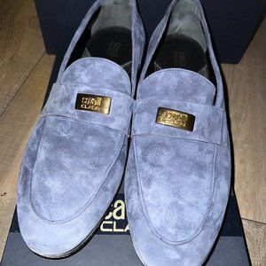 CAVALLI CLASS Logo Suede Loafers - Blue, Mens Size 13
